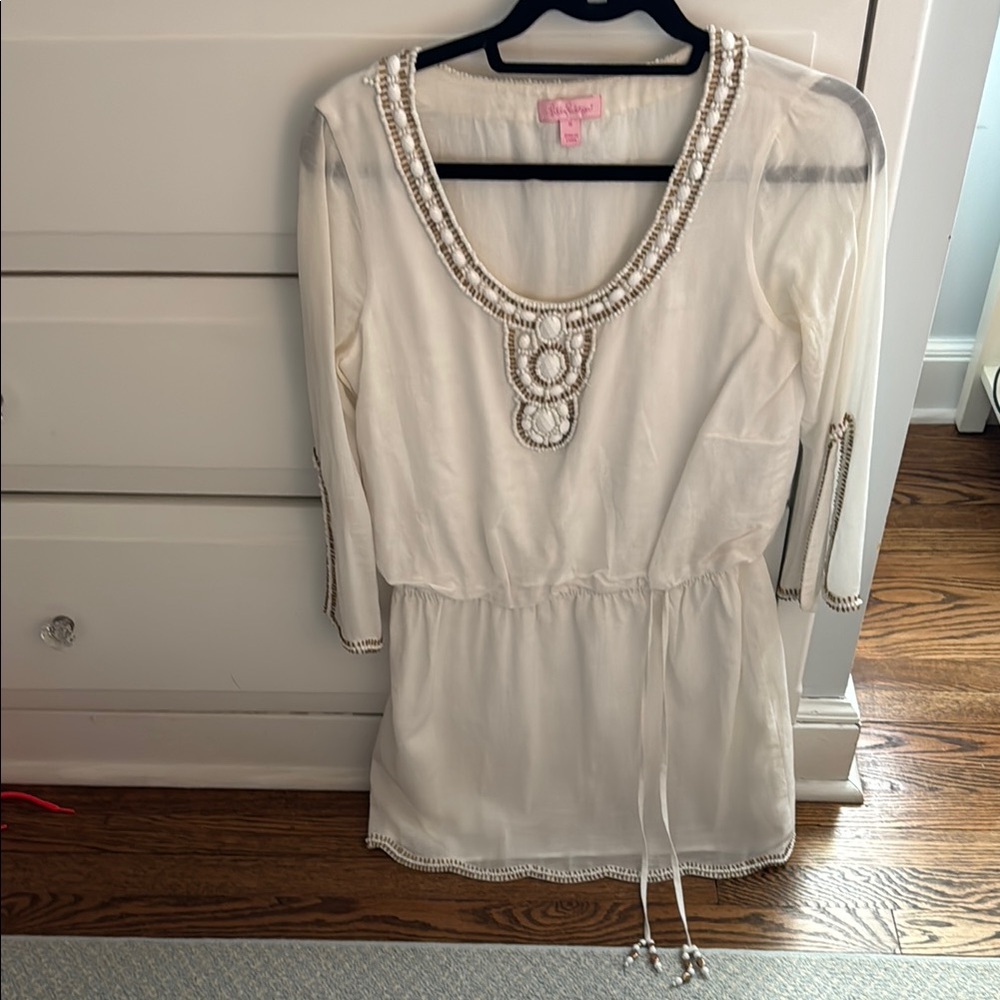 Lilly Pulitzer Cream Mini Dress with Beaded Details
